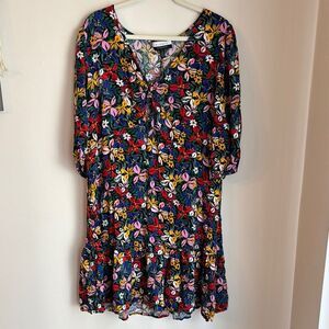 ELOQUII Elements Black Multi Color Floral Print  Flounce Mini Dress Size 20 EUC!